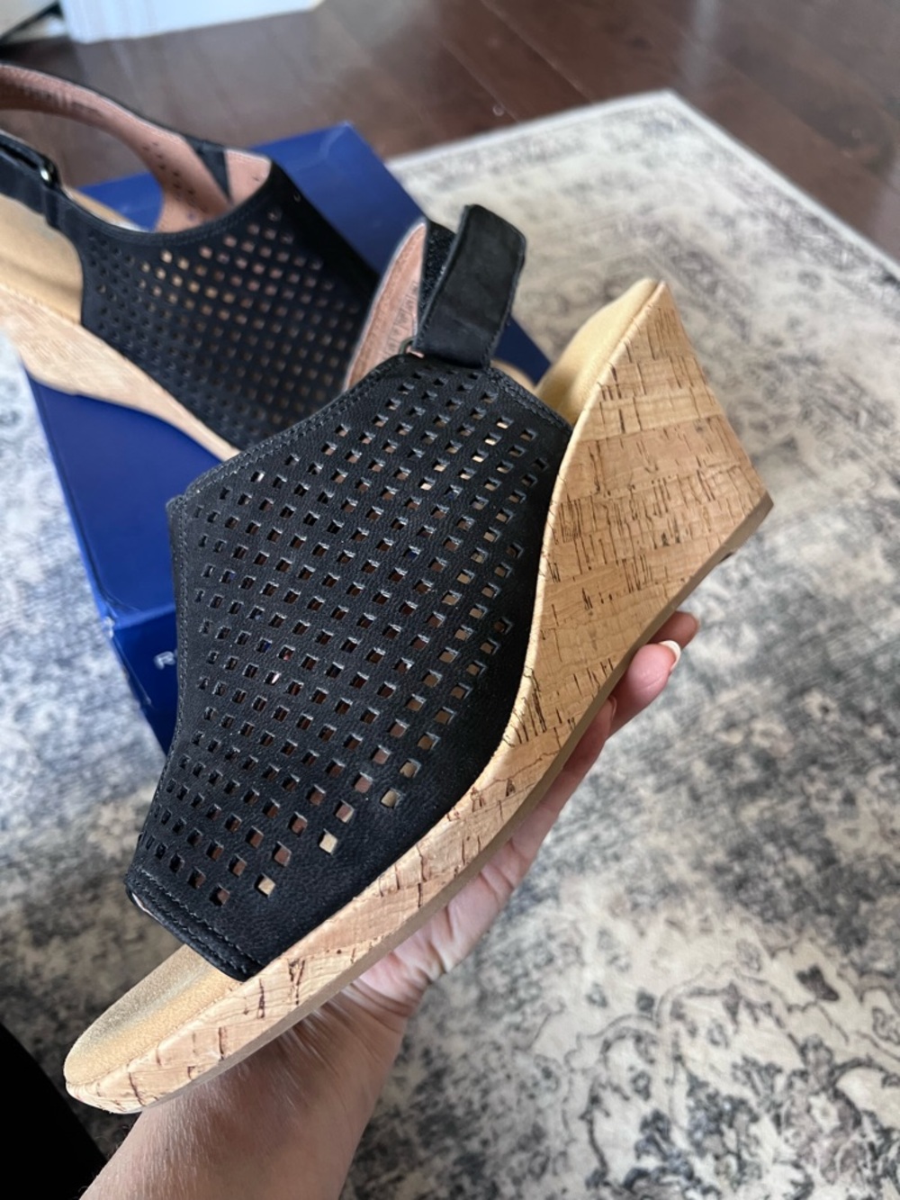 Rockport Black Briah Perforated Slingback Cork Wedge Sandal - Picture 10 of 16